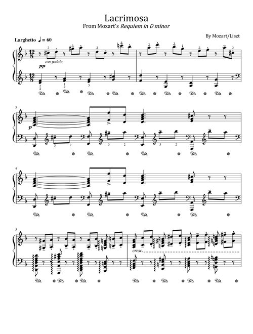 Mozarts Requiem No.2 Lacrimosa - Requiem in D minor, K.626 Liszt Arr. S.550 - For Piano Solo (Arr. poon) - Mozart/Liszt (Piano Solo)