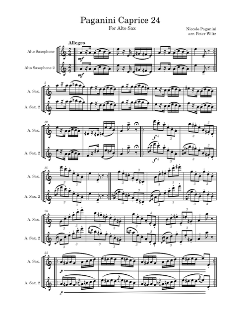 Caprice 24 – Niccolò Paganini Paganini Caprice 24 for Alto Sax (original and slightly easier)