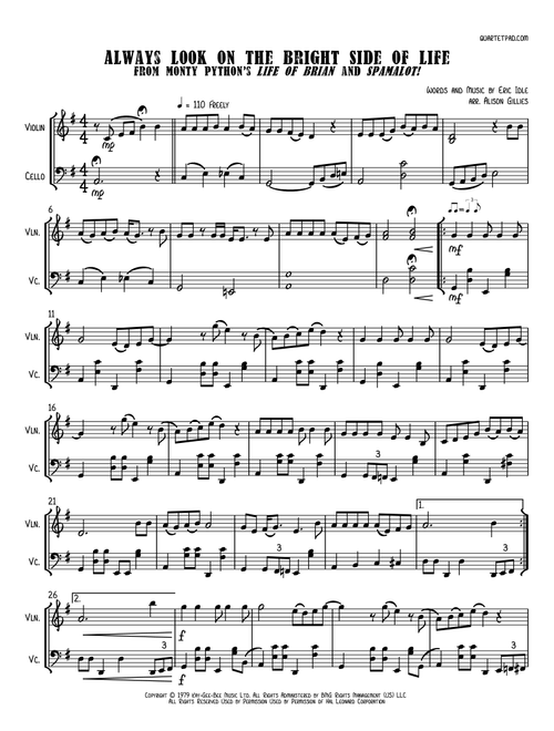 Always Look On The Bright Side Of Life (Arr. Alison Gillies) - Monty Python (Instrumental Duet)