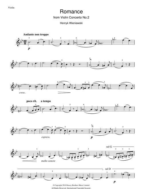 Romance From Violin Concerto, No.2 - Henryk Wieniawski (Violin Solo)