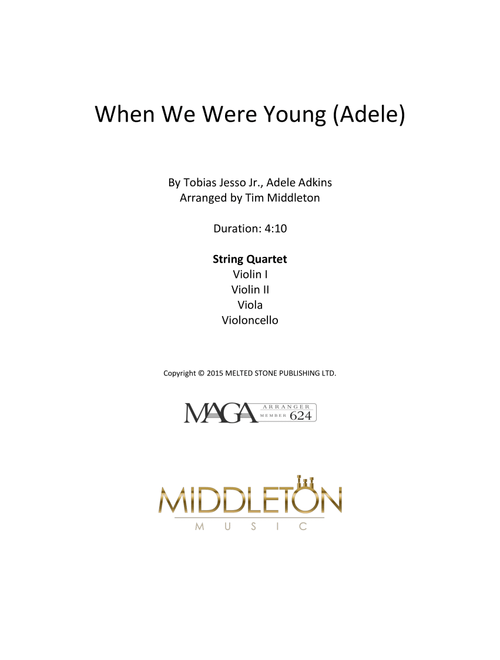 When We Were Young (Arr. Tim Middleton) - Adele (String Quartet)