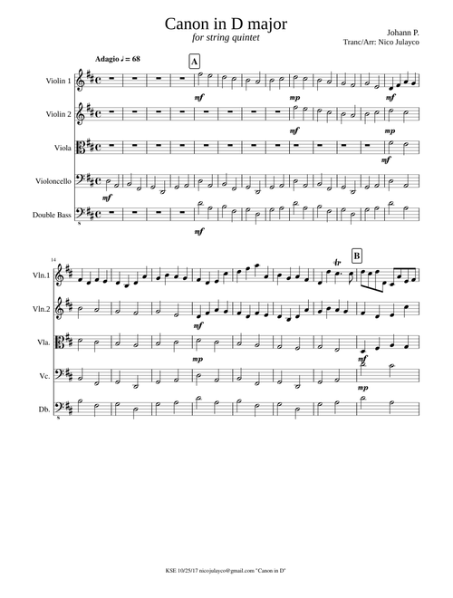 "Canon In D major" (for string quintet)