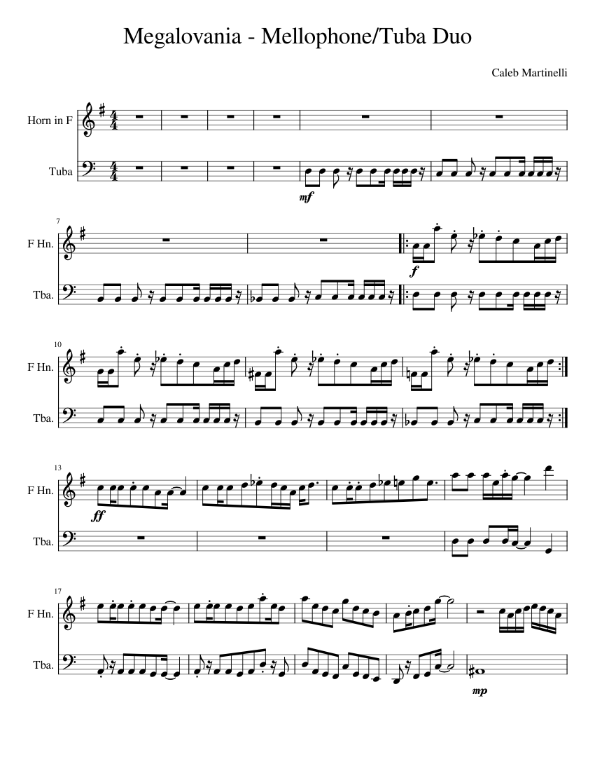 Megalovania Duo - Mellophone, Tuba Sheet Music for Tuba, French horn