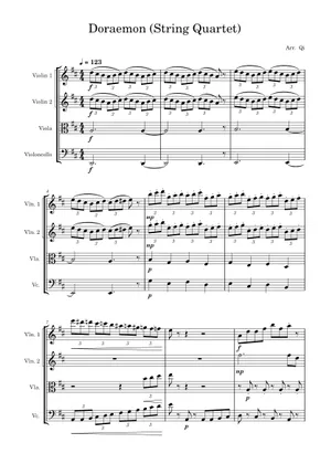 Doraemon Song Notes Doraemon no Uta – Unknown author Sheet Music for Violin (Mixed Quartet ...