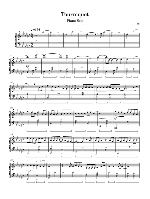 Tourniquet – Zach Bryan - Piano Solo