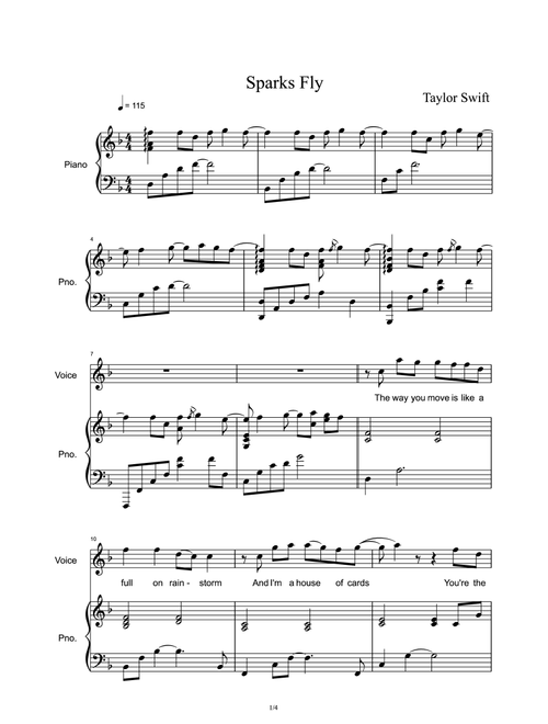 Sparks Fly (Arr. Taylor Swift) (Piano Vocal)