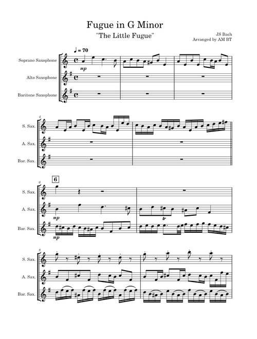 Bach's Little Fugue in G minor | Saxophone Trio