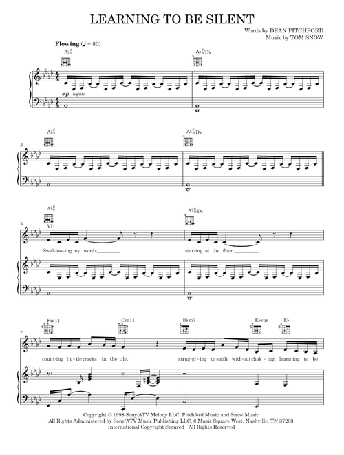 Learning To Be Silent - Dean Pitchford, Footloose Musical (Piano-Vocal-Guitar)