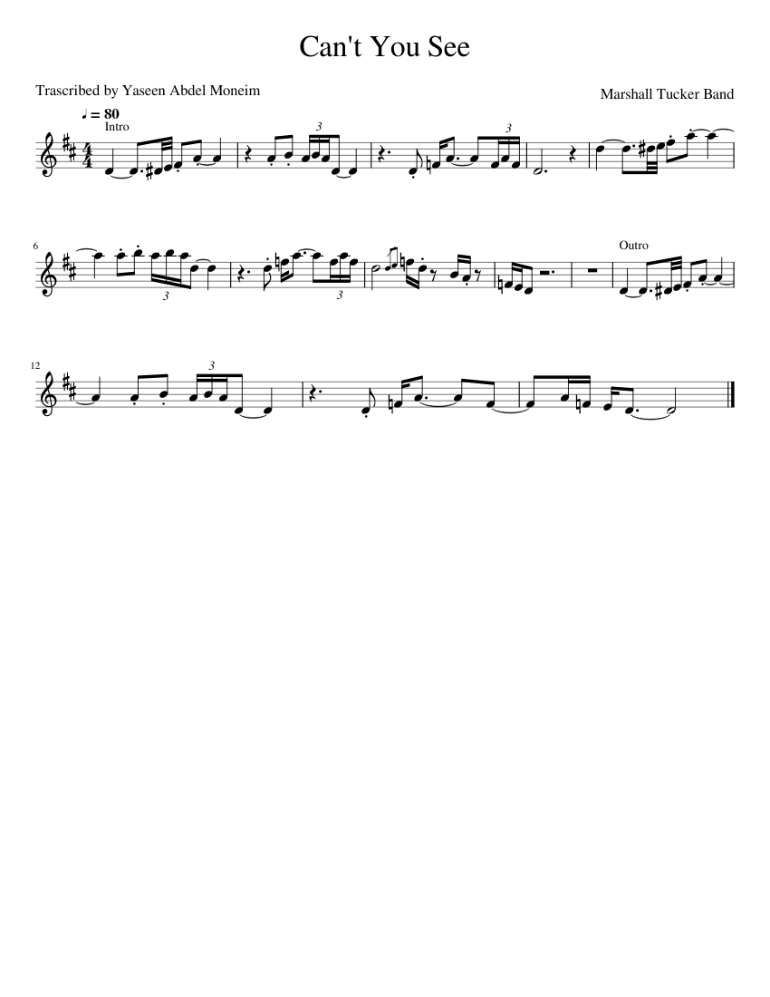 Can't You See flute part Sheet music for Flute (Solo)