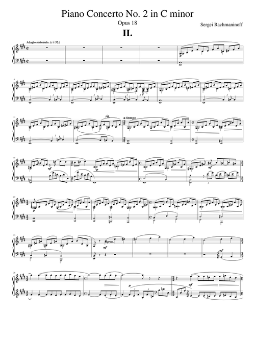 Rachmaninoff - Piano Concerto No. 2 (Op. 18) - 2nd Mvmt - Piano Solo