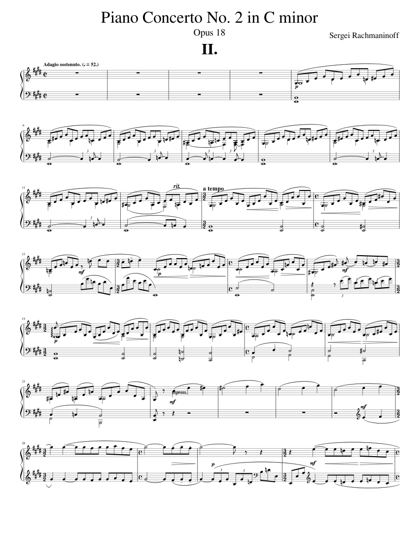 Fuera de servicio Deshacer soporte Rachmaninoff - Piano Concerto No. 2 (Op. 18) - 2nd Mvmt - Piano Solo Sheet  music for Piano (Solo) | Musescore.com