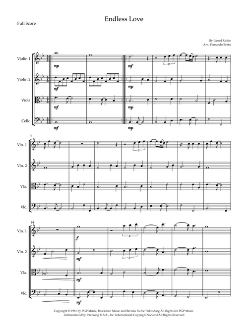 Endless Love (Arr. Fernando Britto) - Diana Ross & Lionel Richie (String Quartet)