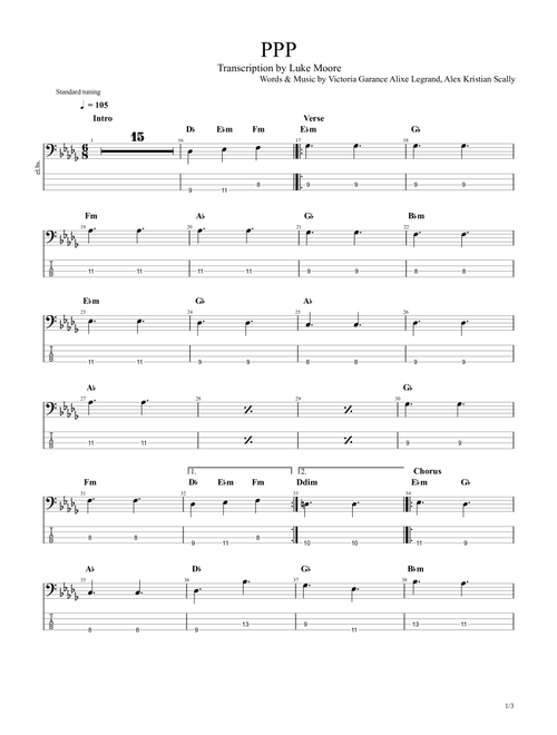 Ppp (Arr. Luke Moore) - Beach House (Bass Tab)