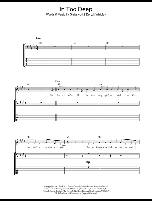 In Too Deep - Sum 41 (Bass Tab)
