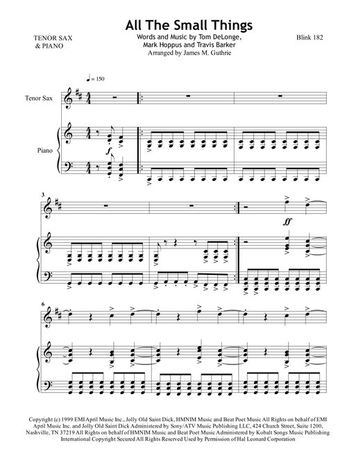 All The Small Things (Arr. James M. Guthrie, ASCAP) - Blink 182 (Tenor Sax and Piano)