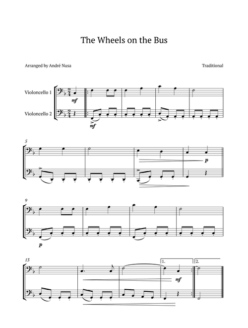 The Wheels on the Bus (Arr. André Nusa) - Traditional (Cello Duet)