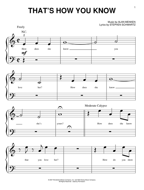 That's How You Know (from Enchanted) - Amy Adams, Stephen Schwartz, Enchanted (Movie) (Big Note Piano)