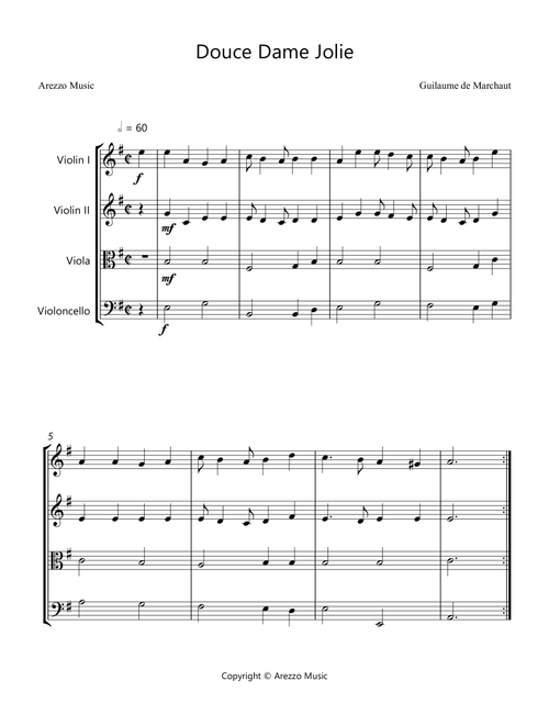 Douce Dame Jolie - String Quartet Arrangement (Arr. Arezzo Music) - Guillaume de Machaut (String Quartet)