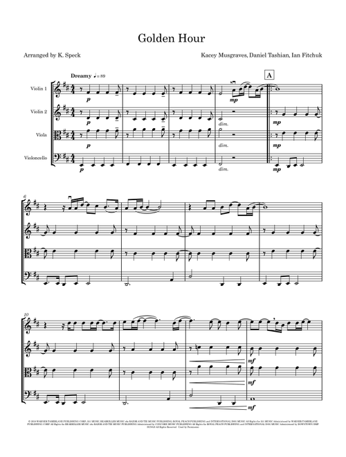 Golden Hour (Arr. K. Speck) - Kacey Musgraves (String Quartet)
