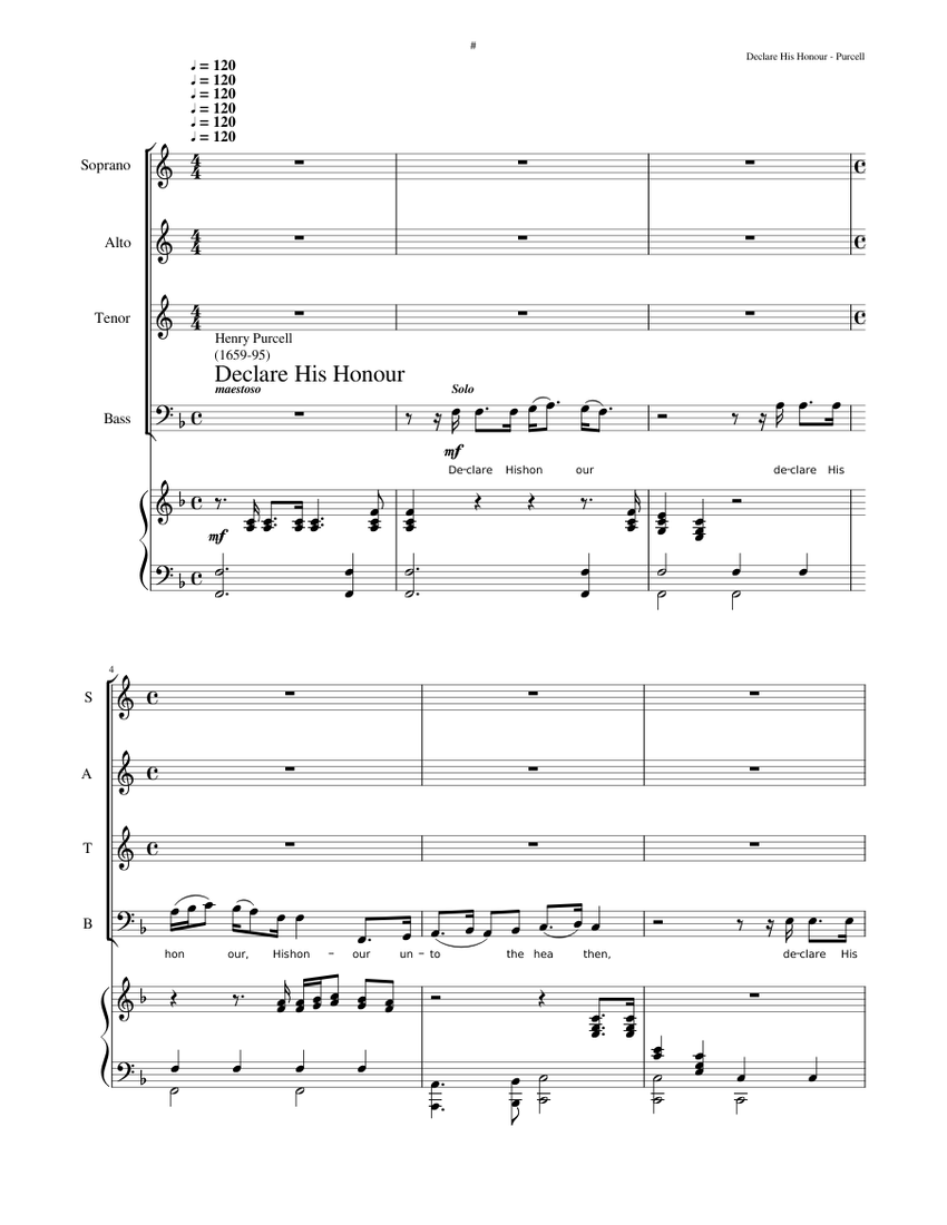 O sing unto the Lord - Henry Purcell Sheet Music for Bass guitar (Solo ...
