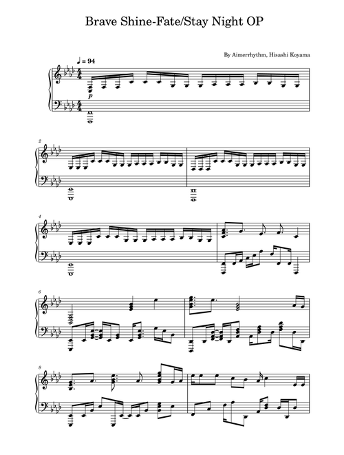 Brave Shine (Arr. poon) - Aimer (Piano Solo)