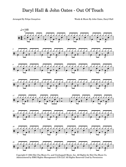 Out Of Touch (Arr. The Ninja) - Daryl Hall & John Oates (Drums)