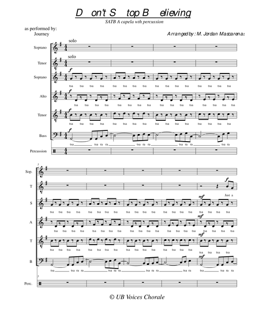 Don't stop believing Acapella (Arr. M. Jordan Mascarenas) - Glee (Choral, SATB)