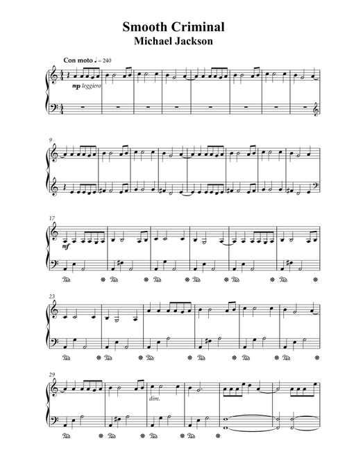 Bad Man Smooth Criminal (Arr. Vadim Dashevskij) - Polo G (Easy Piano)