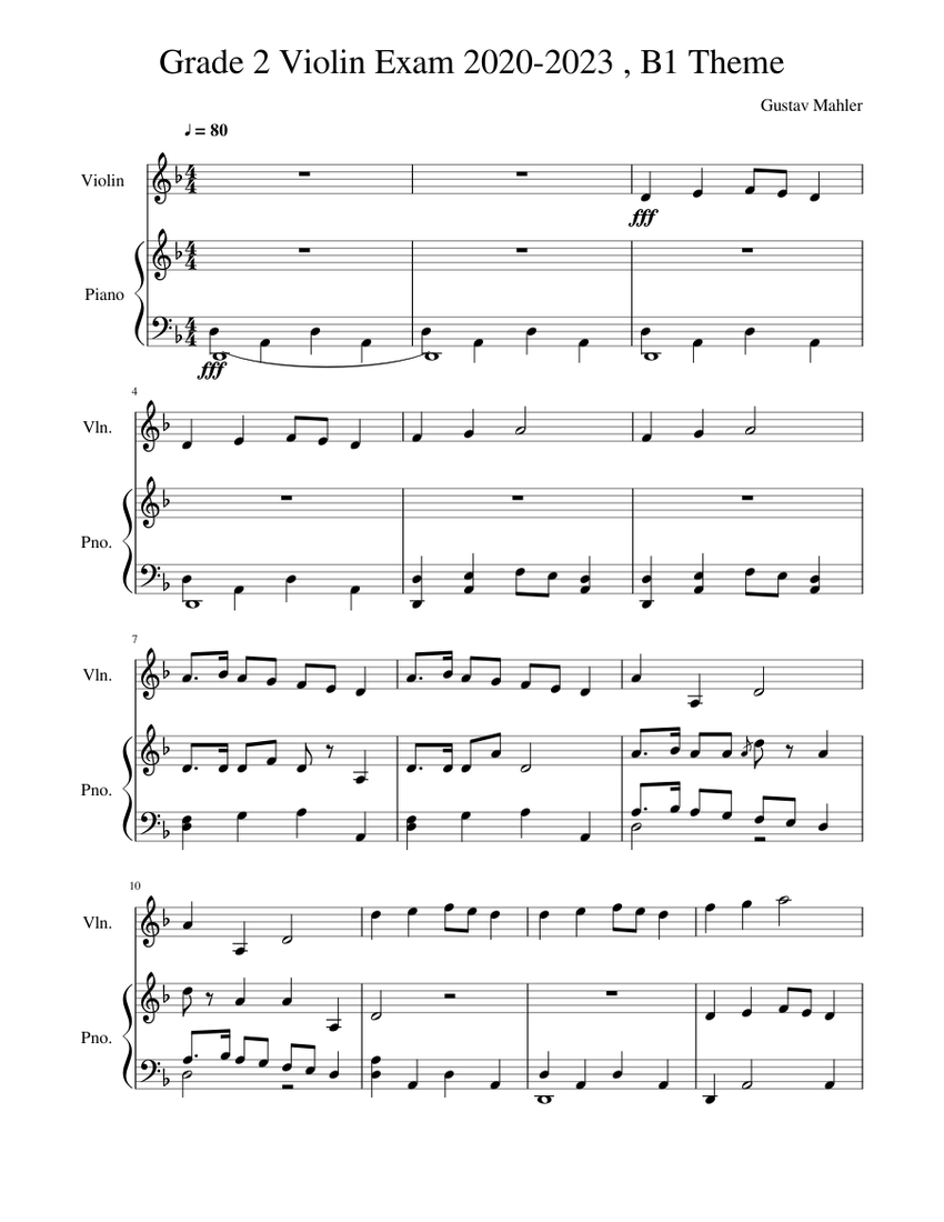 Grade 2 Violin Exam 20202023 , B1 Theme Sheet music for Piano, Violin