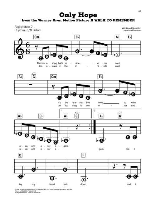 Only Hope - Mandy Moore (E-Z Play Today)