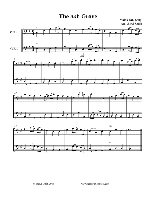 Ash Grove, a Welsh Folk song for two beginner cellists / cello duo, duet (Arr. Yellow Cello Music) - Traditional Welsh Song (Cello Duet)