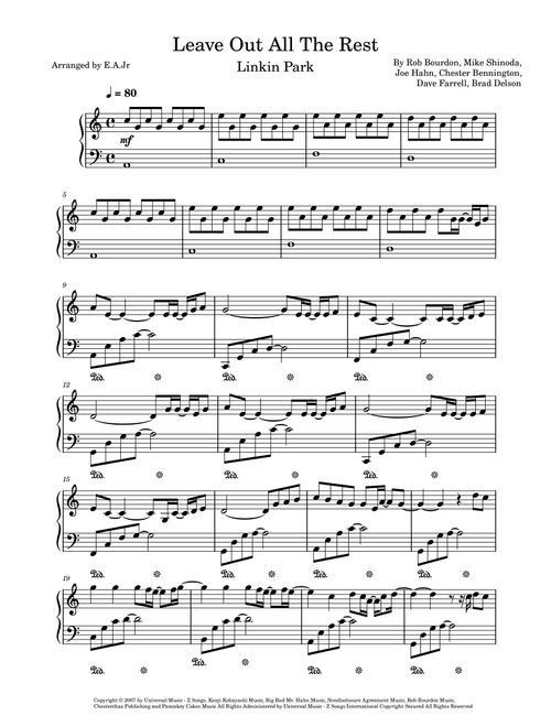 Leave Out All The Rest (Arr. E.A Jr) - Linkin Park (Easy Piano)