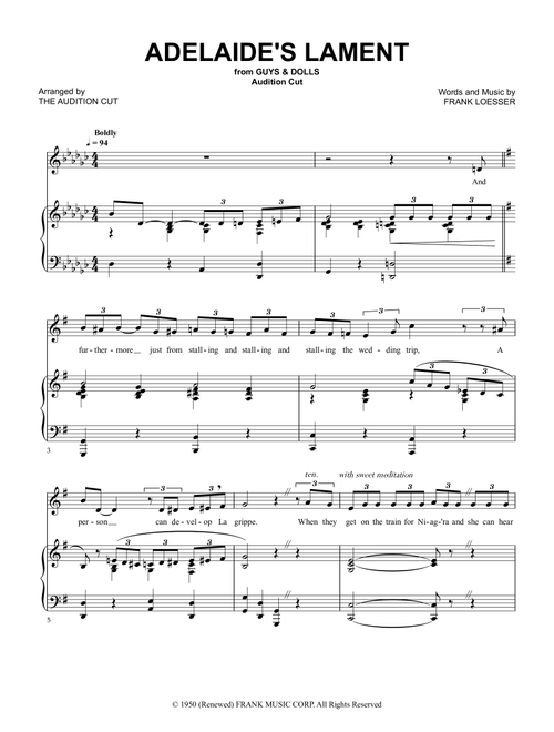 Adelaide's Lament (Arr. The Audition Cut - from Guys and Dolls) - Vivian Blaine (Piano Vocal)