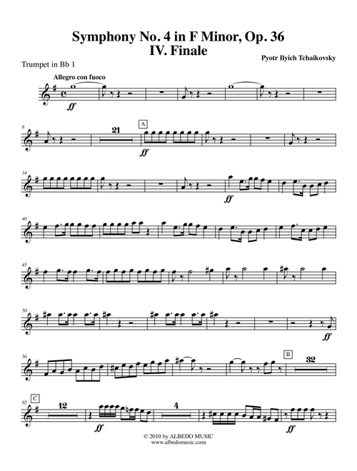 Tchaikovsky Symphony No. 4, Movement IV - Trumpet in Bb 1 (Transposed Part), Op. 36 (Arr. Doug Clyde) - Pyotr Ilyich Tchaikovsky (Trumpet Solo)