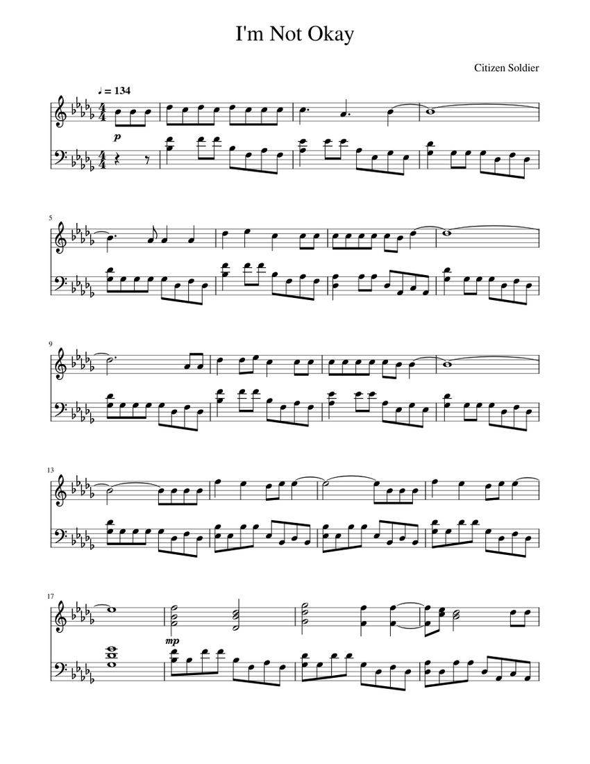 I'm Not Okay Citizen Soldier Sheet music for Piano (Solo)