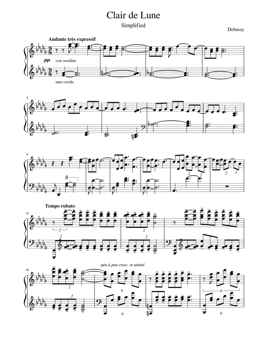 rima Parcial Cambios de Clair de Lune (simplified) Sheet music for Piano (Solo) | Musescore.com