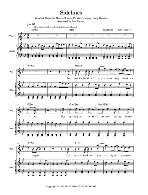 Sidelines (Arr. Alec Ogston) - Phoebe Bridgers (Piano-Vocal-Guitar (Piano Accompaniment))