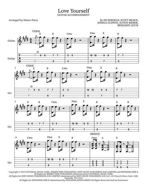 Love Yourself (Arr. Simon Parry) - Justin Bieber (Solo Guitar)