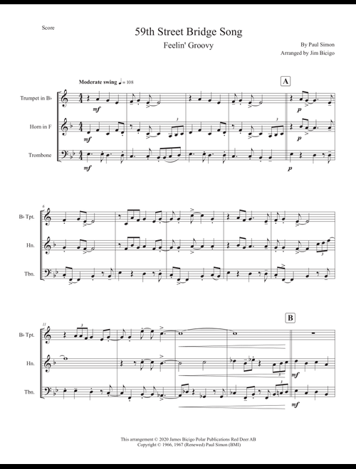 The 59th Street Bridge Song (feelin' Groovy) (Arr. Jim Bicigo) - Simon & Garfunkel (Brass Ensemble)