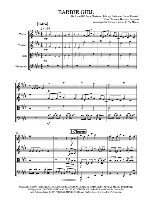 Barbie Girl (Arr. Ty Myers) - Aqua (String Quartet)