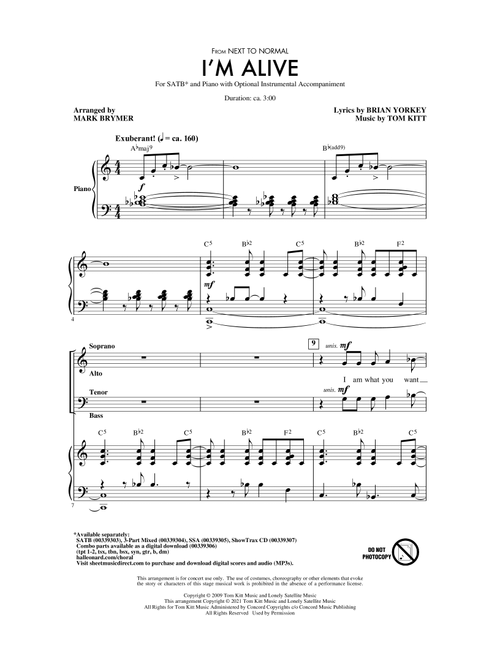 I'm Alive (from Next To Normal) (arr. Mark Brymer) - Brian Yorkey & Tom Kitt, Tom Kitt, Brian Yorkey (Choral, SATB)