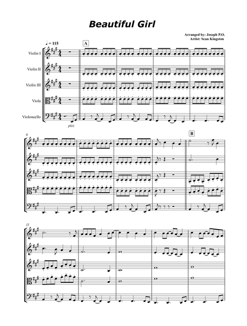 Beautiful Girls (Arr. Joseph P. O.) - Sean Kingston (String Quartet)