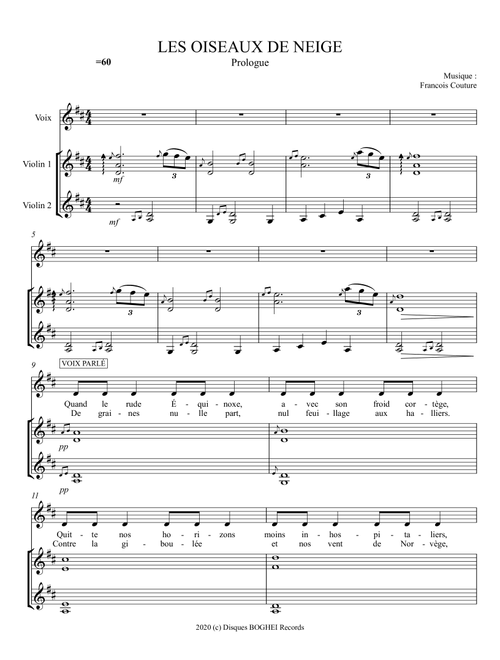 LES OISEAUX DE NEIGE - Prologue (Arr. Disques BOGHEI Records) - Francois Couture (Instrumental Duet)