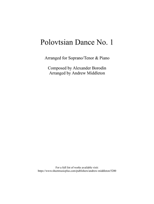 Polovtsian Dance No. 1 arranged for Tenor Saxophone and Piano (Arr. Andrew Middleton) - Alexander Borodin (Instrumental Duet and Piano)