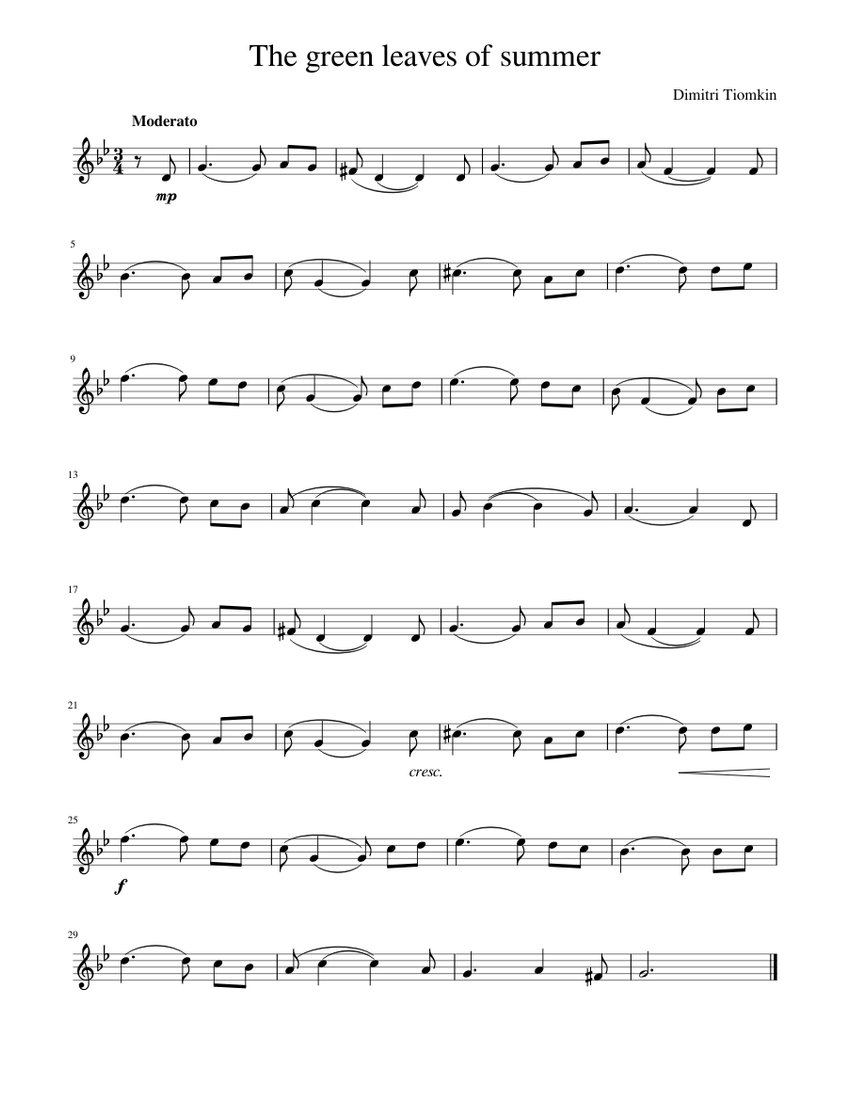 The green leaves of summer Sheet music for Saxophone alto (Solo