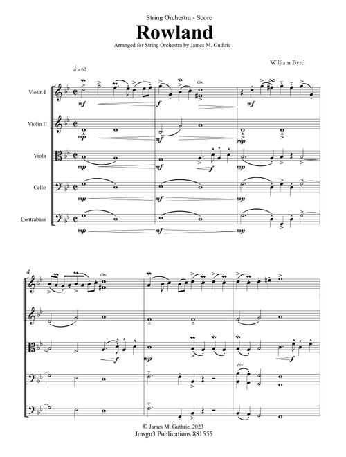 Byrd: Rowland for String Orchestra - Score Only (Arr. James M. Guthrie) - William Byrd (Orchestra)