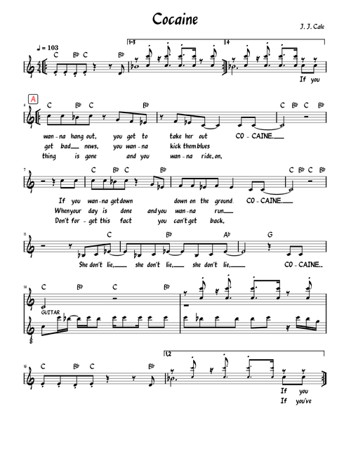 Cocaine (Lead sheet with lyrics and accompaniement )