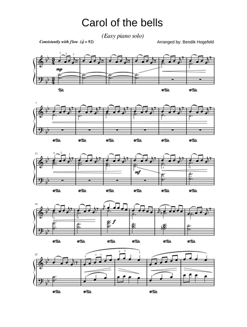 Carol of the bells (Easy piano solo)