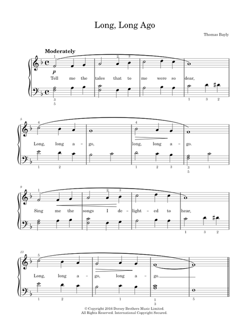 Long, Long Ago - Thomas Bayly (Easy Piano)
