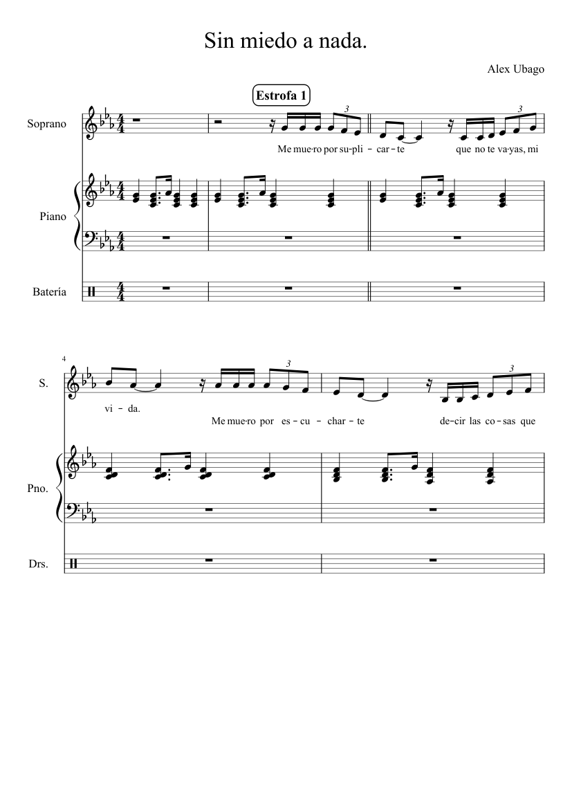 Sin Miedo A Nada Sheet music for (Solo) |